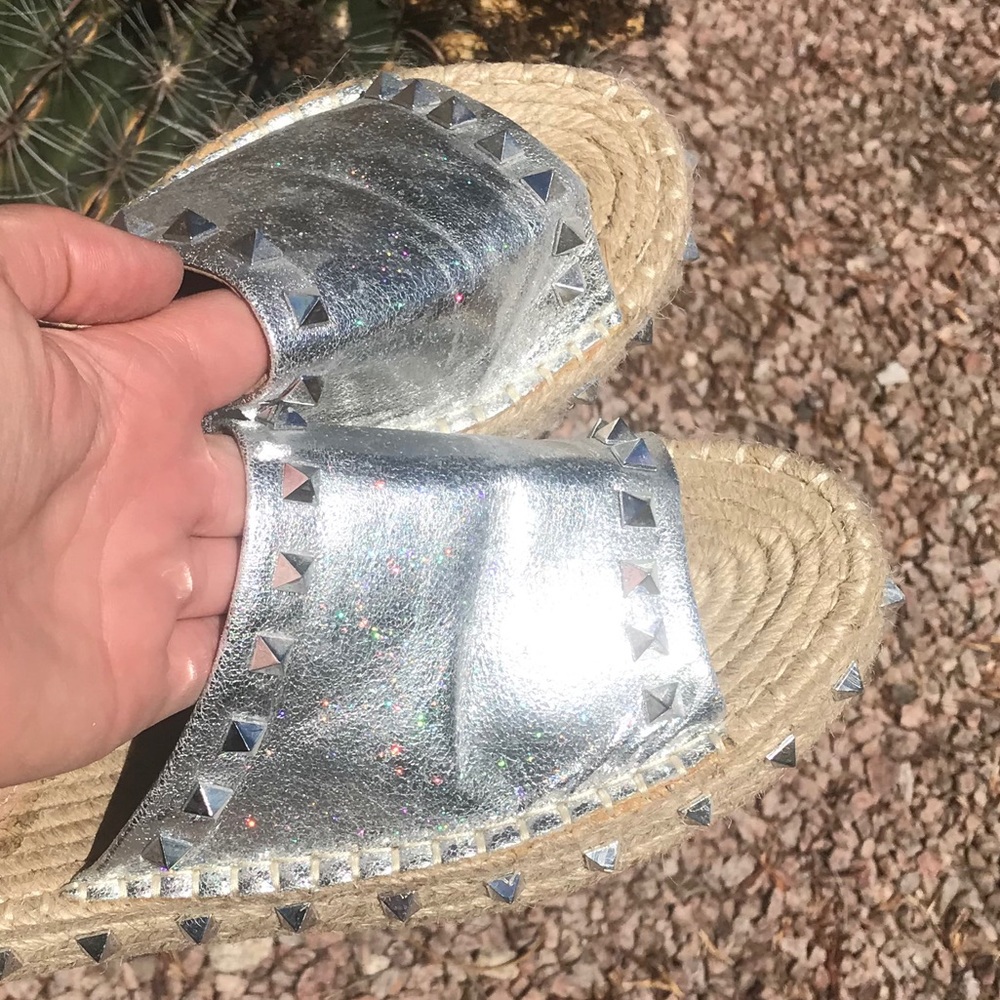 Missguided metallic silver studded espadrilles